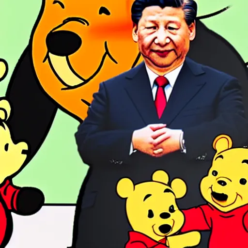 Image similar to drawing of xi jinping with the body of winnie the pooh and the head of xi jinping