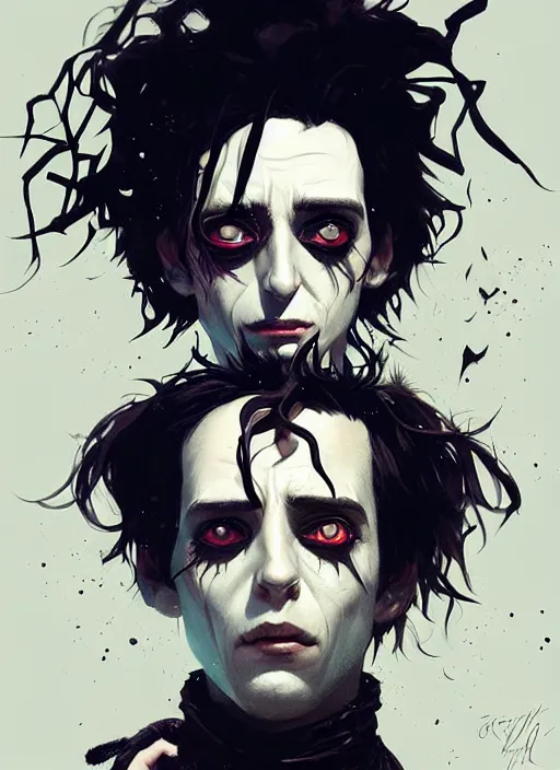 Image similar to dream highly detailed portrait of edward scissorhands, magnificent, photographic realistic background, by atey ghailan, by greg rutkowski, by greg tocchini, by james gilleard, by joe fenton, by kaethe butcher, trending on instagram, award winning details