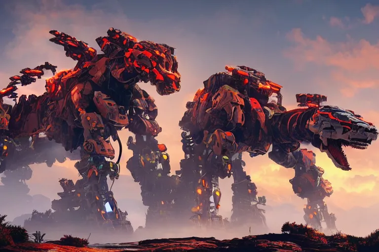 Image similar to fireclaw machine mecha animal beast robot of horizon forbidden west horizon zero dawn bioluminiscence global illumination ray tracing hdr fanart arstation by sung choi and eric pfeiffer and gabriel garza and casper konefal