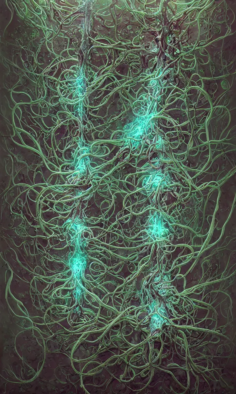 Prompt: internal lymphocyte virion rawandrendered synaptic fractality transmission embryonic beholder shoggoth glial neurons cyberpunk nerve cells microscopic octopus by wojtekfus facey rossdraws. neuronal iridescent neuron synapse by beksinski. # imaginativerealism