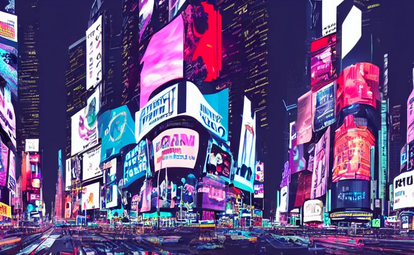 Image similar to Times Square in the year 2100, cyberpunk, neon