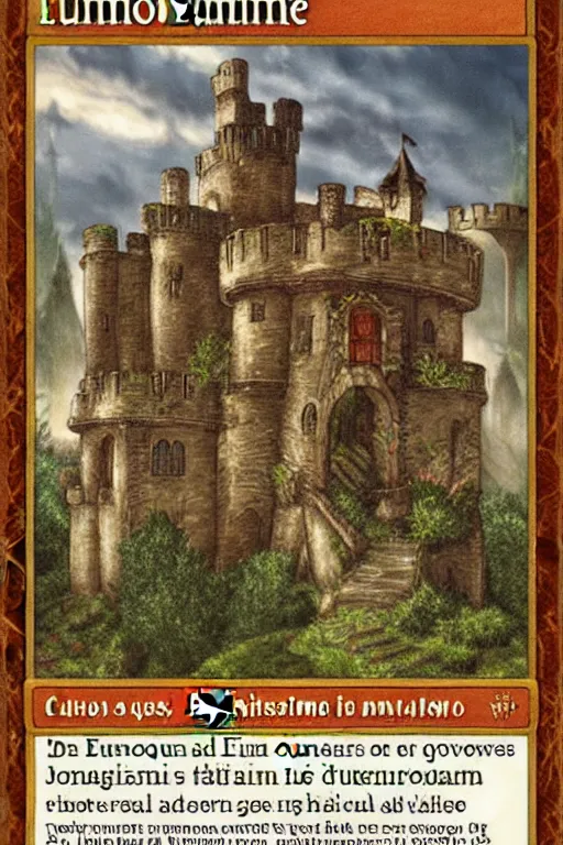 Image similar to dominion eurogame card showing a rustic castle. fantasy deviantart