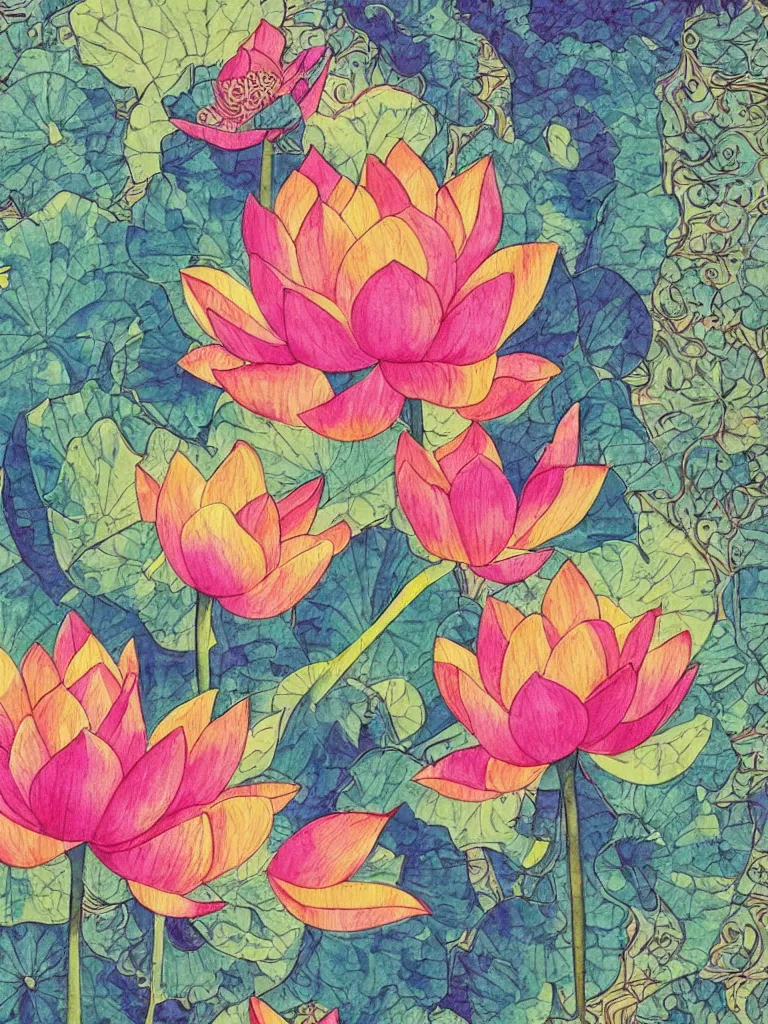 Image similar to a beautiful fine art watercolor painting of a buddha and a sacred lotus flower, intricate details, aesthetically pleasing and harmonious colors, sacred and pure