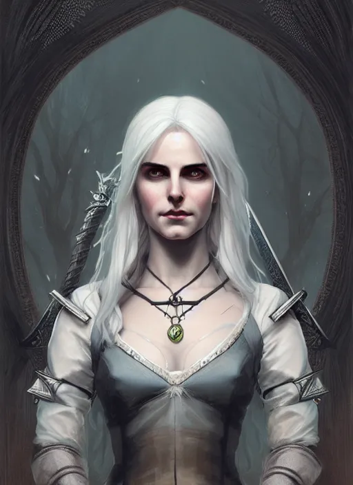 Prompt: symmetry!! portrait of ciri from the witcher, gothic, dark, intricate, elegant, highly detailed, digital painting, artstation, concept art, smooth, sharp focus, illustration, art by artgerm and greg rutkowski and alphonse mucha