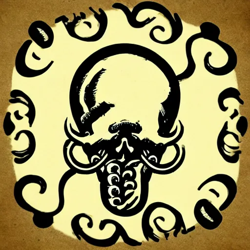 Prompt: Logo of a skull and crossbones with a tentacle beard