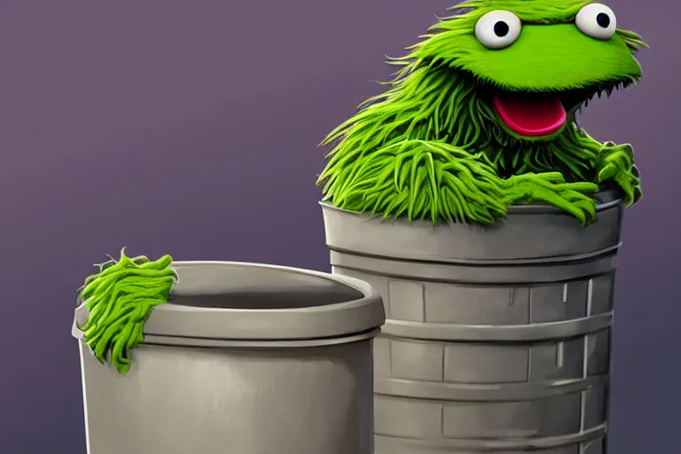 Image similar to Oscar the grouch in a trash can, highly detailed, digital painting, artstation, concept art, smooth, sharp focus, illustration