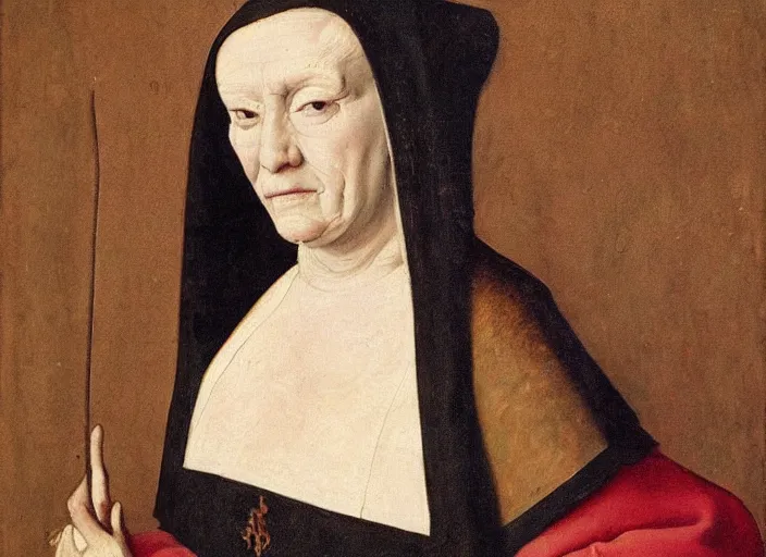 Prompt: old master painting of a medieval woman,