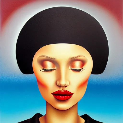 Prompt: airbrush art, an ultrafine detailed painting by rafal olbinski, pop surrealism, minimalist, skeuomorphic, very detailed, behance contest winner, detailed painting, a painting of a woman