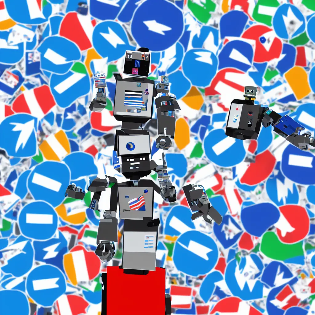 Image similar to electoral campaigning twitter bot, high detail, colors, robot, beautiful