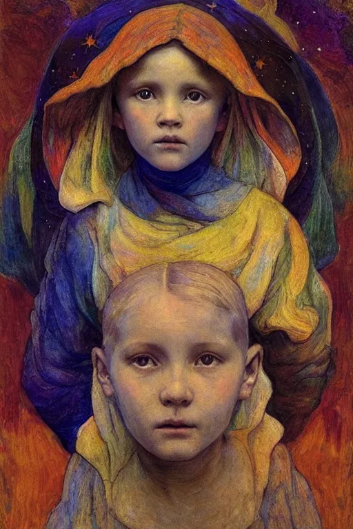 Image similar to the starry child, by Annie Swynnerton and Nicholas Roerich, elaborately costumed, rich color, dramatic cinematic lighting, smooth, sharp focus, extremely detailed