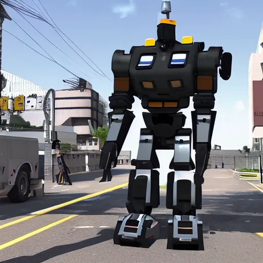 Image similar to a police mech with two long legs and no arms