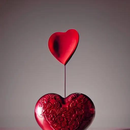 Image similar to a flower - vase in the shape of a heart with red accents designed by versace, advertising photography