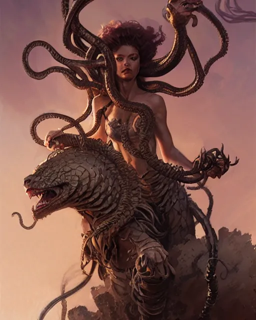 Image similar to fierce medusa, fantasy character portrait, ultra realistic, concept art, intricate details, highly detailed by greg rutkowski, gaston bussiere, craig mullins, simon bisley