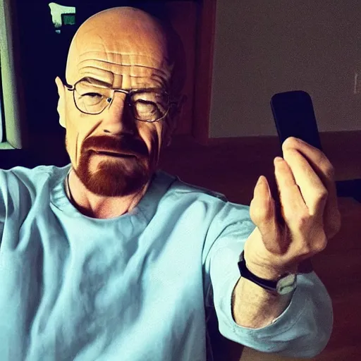 Prompt: Walter White with the dog filter, selfie, cute, snapchat, lighthearted, wholesome