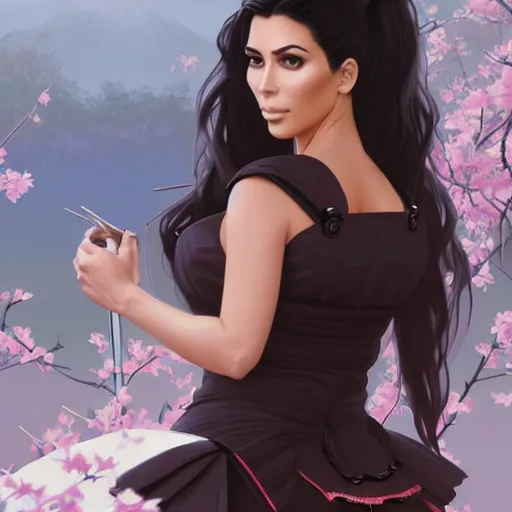 Prompt: kim kardashian in メイト 服 japanese maid uniform, intricate, elegant, highly detailed, digital painting, artstation, pixiv, concept art, smooth, sharp focus, illustration, art by artgerm and greg rutkowski and alphonse mucha