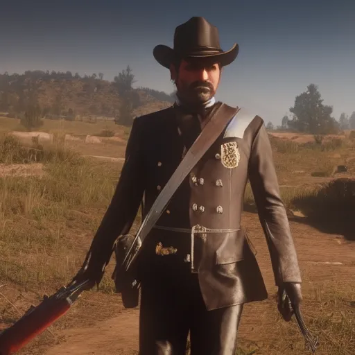 Prompt: Film still of Freddy Mercury, from Red Dead Redemption 2 (2018 video game)