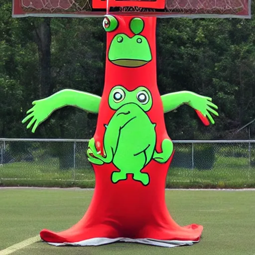 Image similar to a six foot tall anthropomorphic frog playing basketball