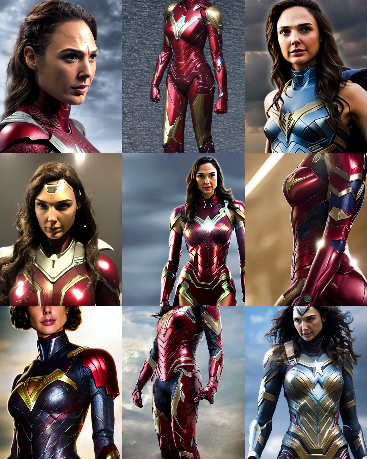 Prompt: gal gadot ironman suit very realistic medium shot close up from the avengers