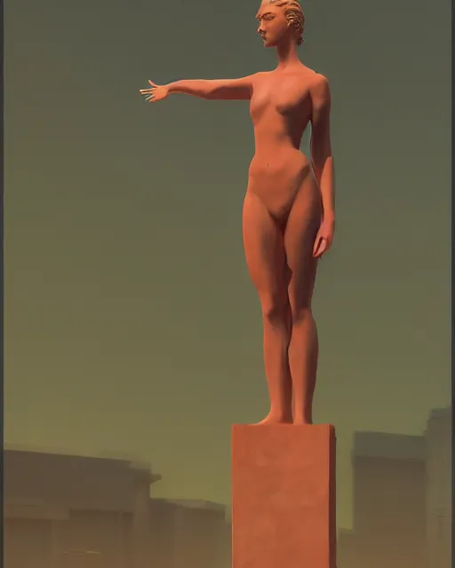 Image similar to a painting of a woman standing in front of a statue, a screenshot by stanley twardowicz, cgsociety, aestheticism, aesthetic, vaporwave, anime aesthetic