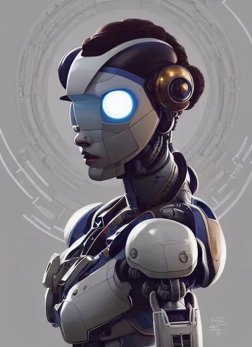 Image similar to symmetry!! portrait of a robot astronaut, tech face, horizon zero dawn machine, intricate, elegant, highly detailed, digital painting, artstation, concept art, smooth, sharp focus, illustration, art by artgerm and greg rutkowski and alphonse mucha, 8 k