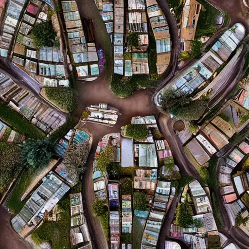 Image similar to a tiny world with streets and houses made of mud, ambient light, beautiful photography