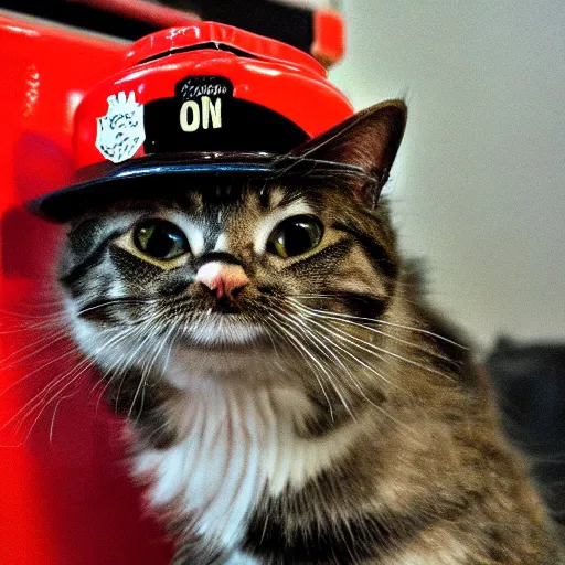 Image similar to a cat working as a fireman