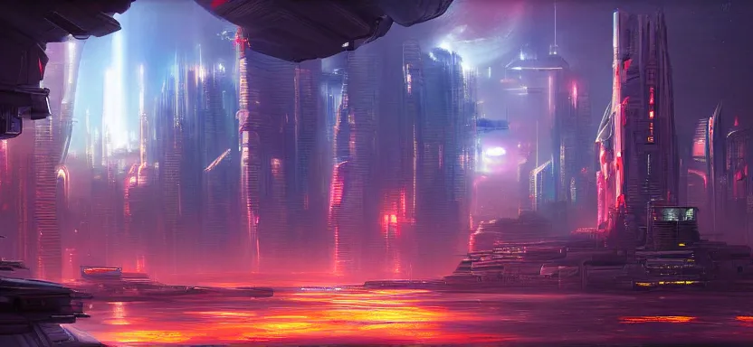 Image similar to beautiful masterpiece painting of a futuristic city in space, cyberpunk, by juan ortiz 8k,