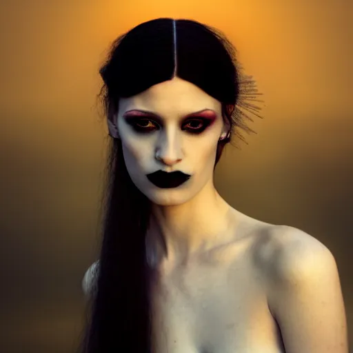 Image similar to photographic portrait of a stunningly beautiful goth renaissance female, in soft dreamy light at sunset, contemporary fashion shoot, by edward robert hughes, annie leibovitz and steve mccurry, david lazar, jimmy nelsson, extremely detailed, breathtaking, hyperrealistic, perfect face, octane render