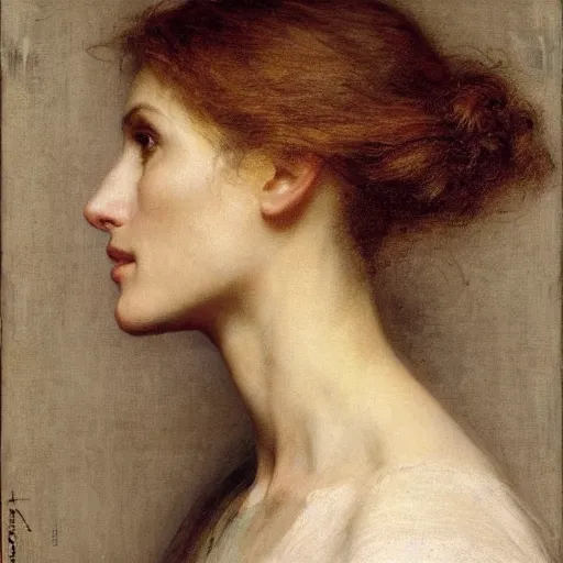 Prompt: portrait of julia roberts, side view, eyes closed, by henri fantin latour, serge marshennikov