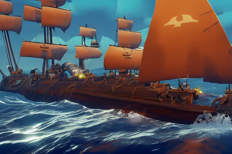 Image similar to gameplay screenshot of a submarine in sea of thieves, unreal, 4 k