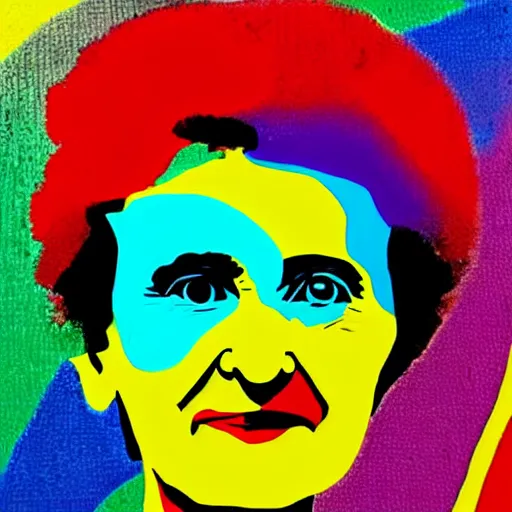 Image similar to rainbow smiling marie curie. pop art.