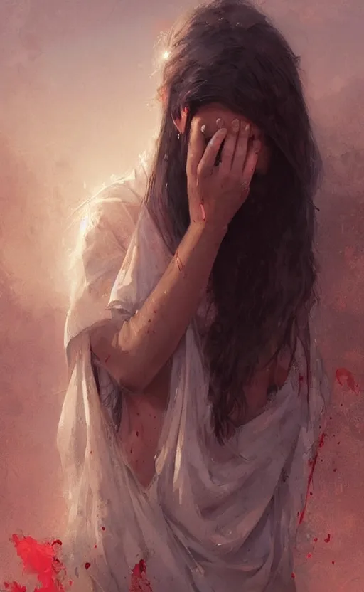 Image similar to The most beautiful arabian girl in the world crying blood ,digital art,ultra realistic,ultra detailed, ultra wide Lens, art by greg rutkowski