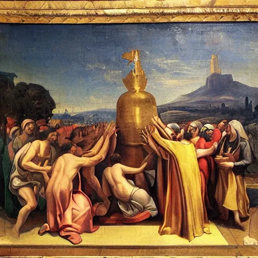 Image similar to israelites worshipping the golden calf, early modern era painting