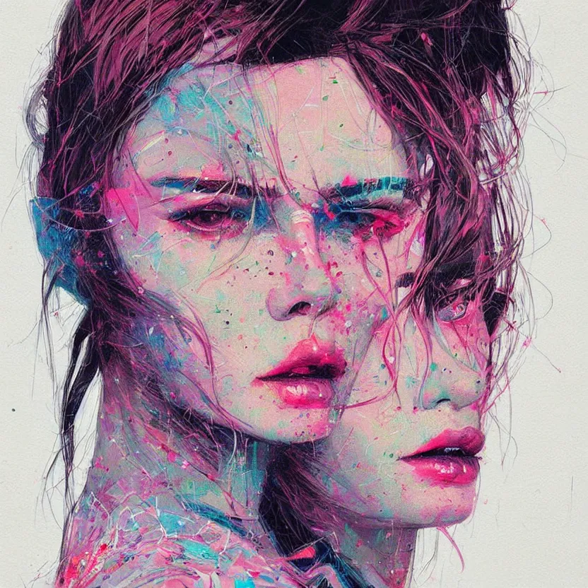 Image similar to close up portrait painting of a female dressed in nineties street styling, concept art, intricate details, highly detailed, aesthetically pleasing pastel colors, art by conrad roset