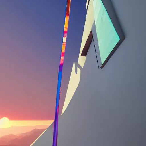 Prompt: extremely detailed non-Euclidean stunning sophisticated landscape, stunning volumetric light, sunset, multi-colored concrete and glass and translucent material, stunning ski, by Giacomo Burattini and beeple, 8k