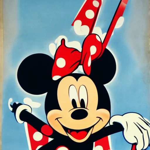 Prompt: mickey mouse art work. ww 2 propaganda poster. hr gigor