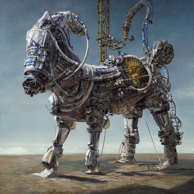 Prompt: horse sitting on the astronaut walk on all fours, industrial sci - fi, by mandy jurgens, ernst haeckel, james jean