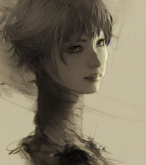 Image similar to portrait of anime woman, pen and ink, intricate line drawings, by craig mullins, ruan jia, kentaro miura, greg rutkowski, loundraw