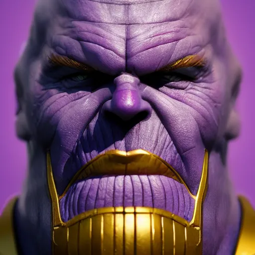 Prompt: portrait of Thanos smiling, realistic photo, digital art, trending on artstation, Instagram photo