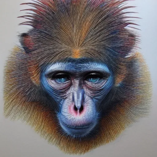 Image similar to Colored pencil art on paper, Inferno Flame Monkey, highly detailed, artstation, MasterPiece, Award-Winning, Caran d'Ache Luminance