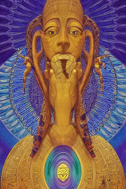 Image similar to beautiful egyptian crocodile headed god by maxfield parrish, mandala, coherent design, symmetrical, vivid colors, digital watercolor ink illustration painting, complementary color, golden ratio, detailed, sharp lines, sharp focus, intricate, rainbowshift, artgerm, gustave dore, alphonse mucha, octane render