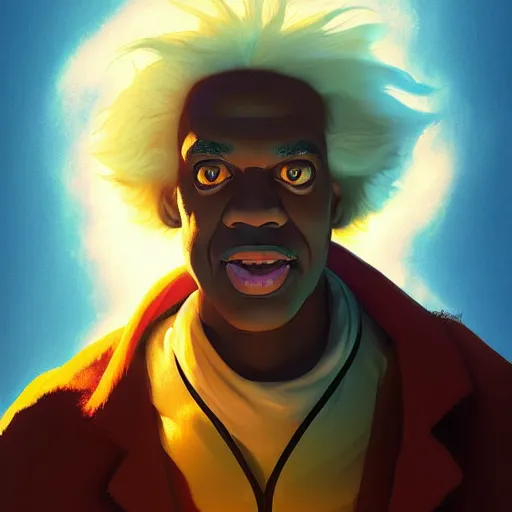 Prompt: portrait of doc brown!!!!! riding on ( ( ( ( lion king ) ) ) ), disney animation, sharp, illustration, sharp, fanart, anime key art by greg rutkowski, bloom, dramatic lighting sharp focus, cinematic, artbook, smooth, centered