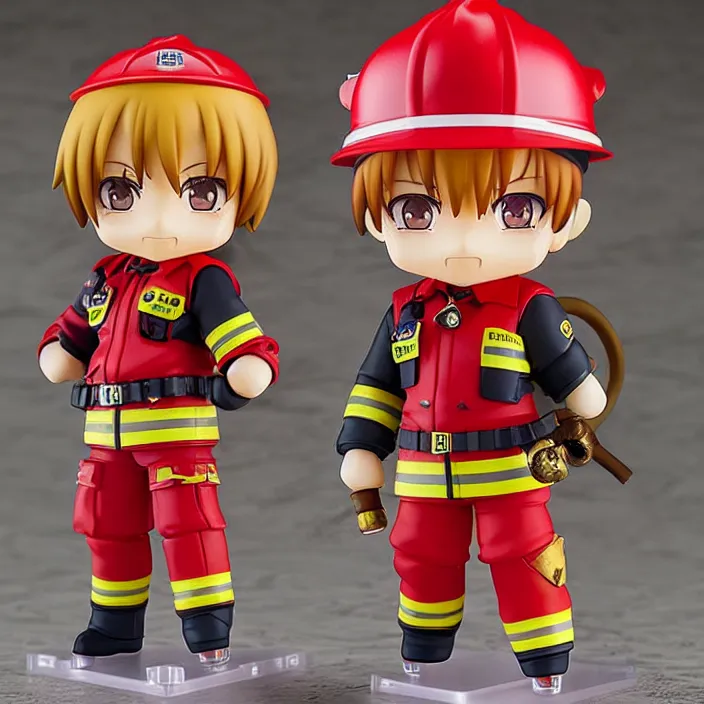 Prompt: an anime nendoroid of the fireman, figurine, detailed product photo