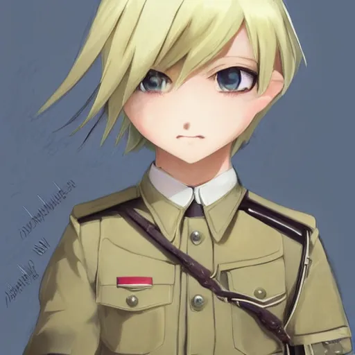 Image similar to beautiful little blonde boy in thigh nazi uniform. made in abyss art style, inspired by kris from deltarrune, cute detailed artwork, anatomically correct, soft details, ilya kuvshinov, reflection, perfect composition, portrait, illumination, digital art, detailed anime soft face, symmetrical face, western comic, illustration, realistic, nazism