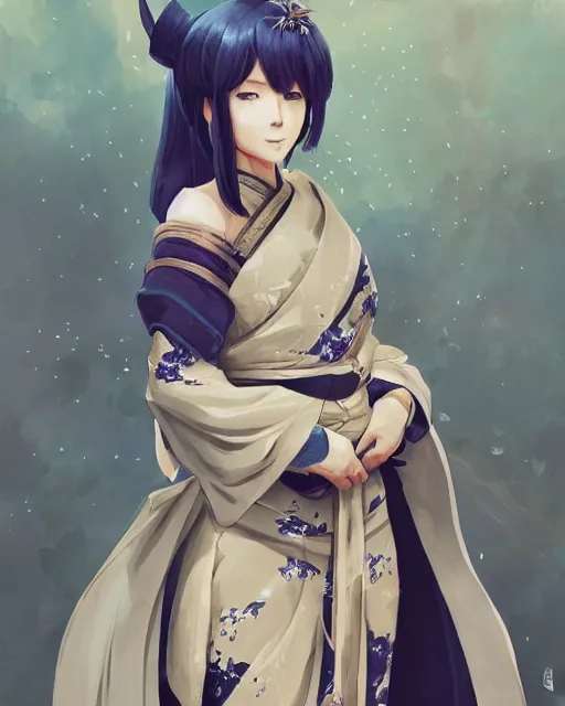 Image similar to A full-body anime portrait of Ssunbiki as a beautiful woman wearing a kimono from Skyrim, by Stanley Artgerm Lau, WLOP, Rossdraws, James Jean, Andrei Riabovitchevy, Marc Simonetti, and Sakimichan, trending on artstation