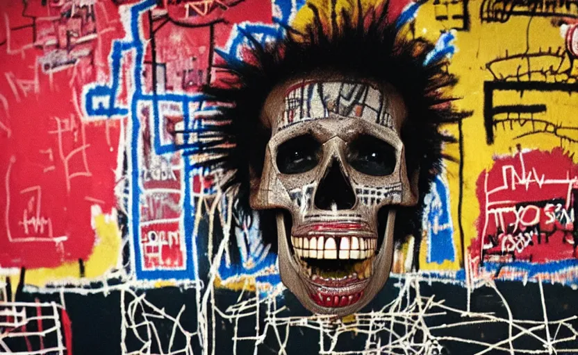 Image similar to photograph of a basquiat skull machine