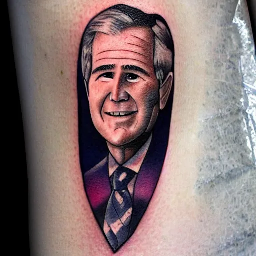 Image similar to tattoo of george w. bush with a mission accomplished! banner