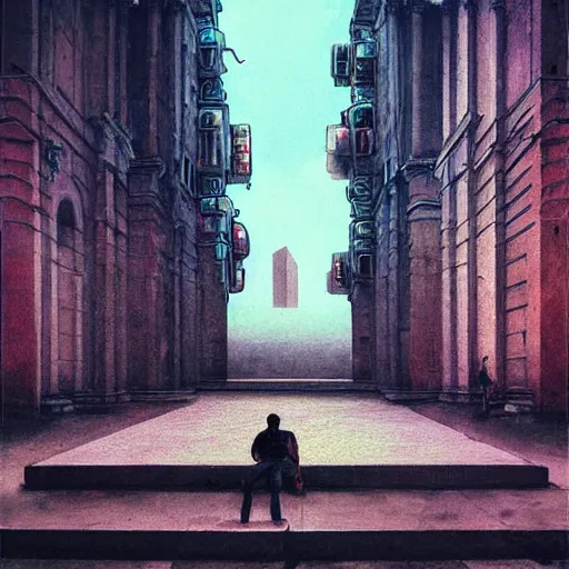 Prompt: piazza del duomo of florence, cyberpunk, sci - fi, beksinski and tristan eaton, dark neon trimmed beautiful dystopian digital art