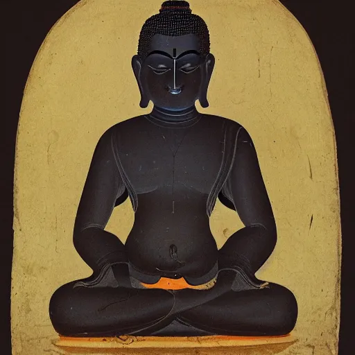 Image similar to steve jobs as buddha shakyamuni meditating in the lotus position, india, bihar, probably kurkihar, pala dynasty, c. 1 0 0 0 ad, black stone