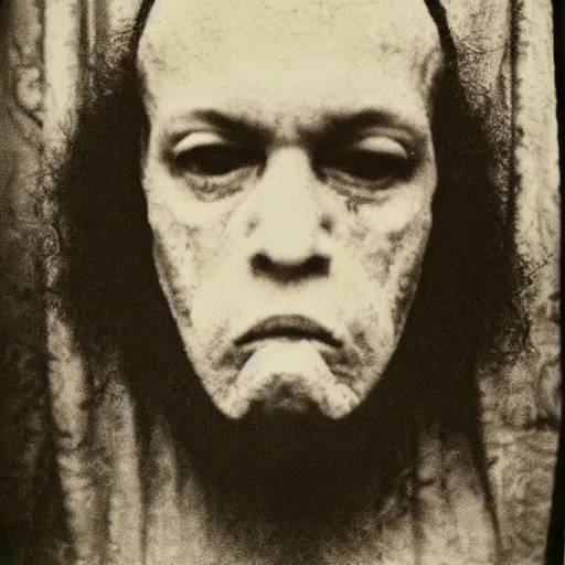 Image similar to photo portrait of ugly brutal animal face male cultist by Diane Arbus and Louis Daguerre